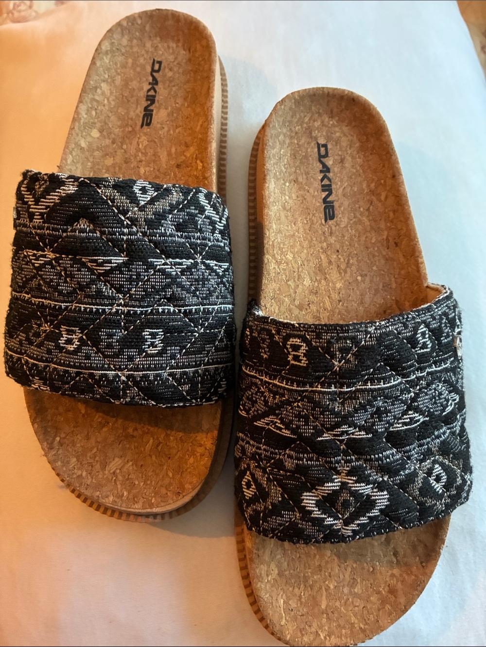 Dakine Black & White Woven Cork Slide Sandals